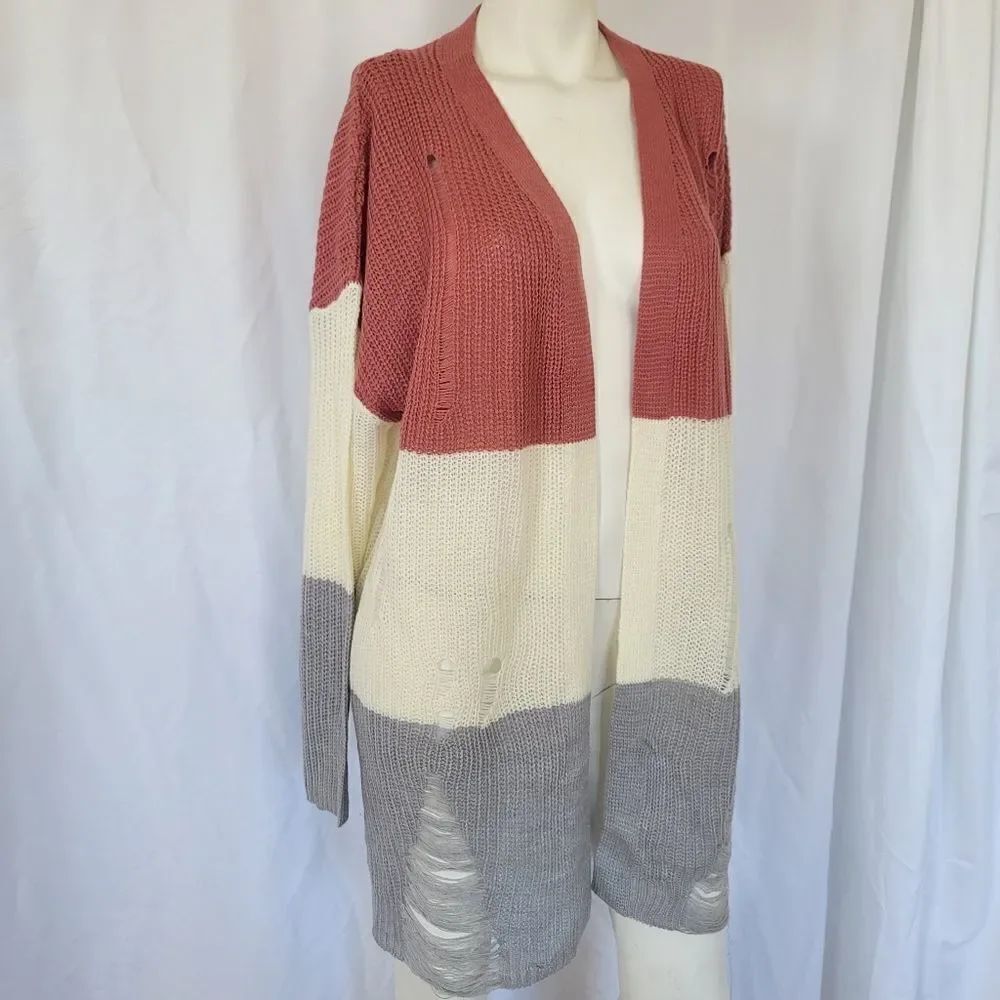 Moral fiber womens Sz 2X multicolor Distressed Cardigan